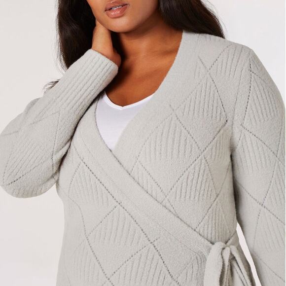 Apricot 1X Curve Wrap Sweater | Light Grey, Tie-Waist, Soft Knit, NWT - Picture 4 of 16